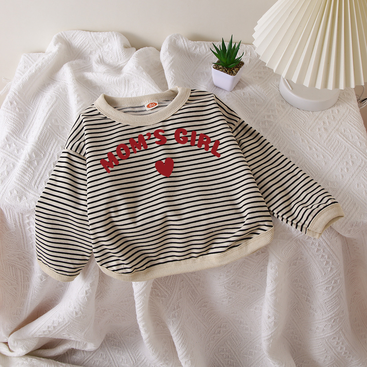 MOM'S GIRL Kids Striped Crew-neck Long Sleeve Shirt