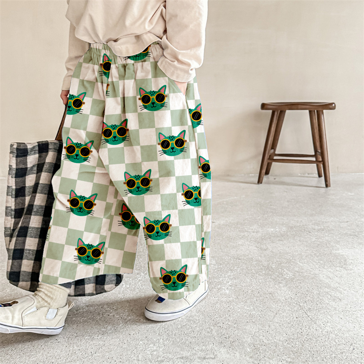 Baby & Kids Cat Checkerboard  Pattern Pants