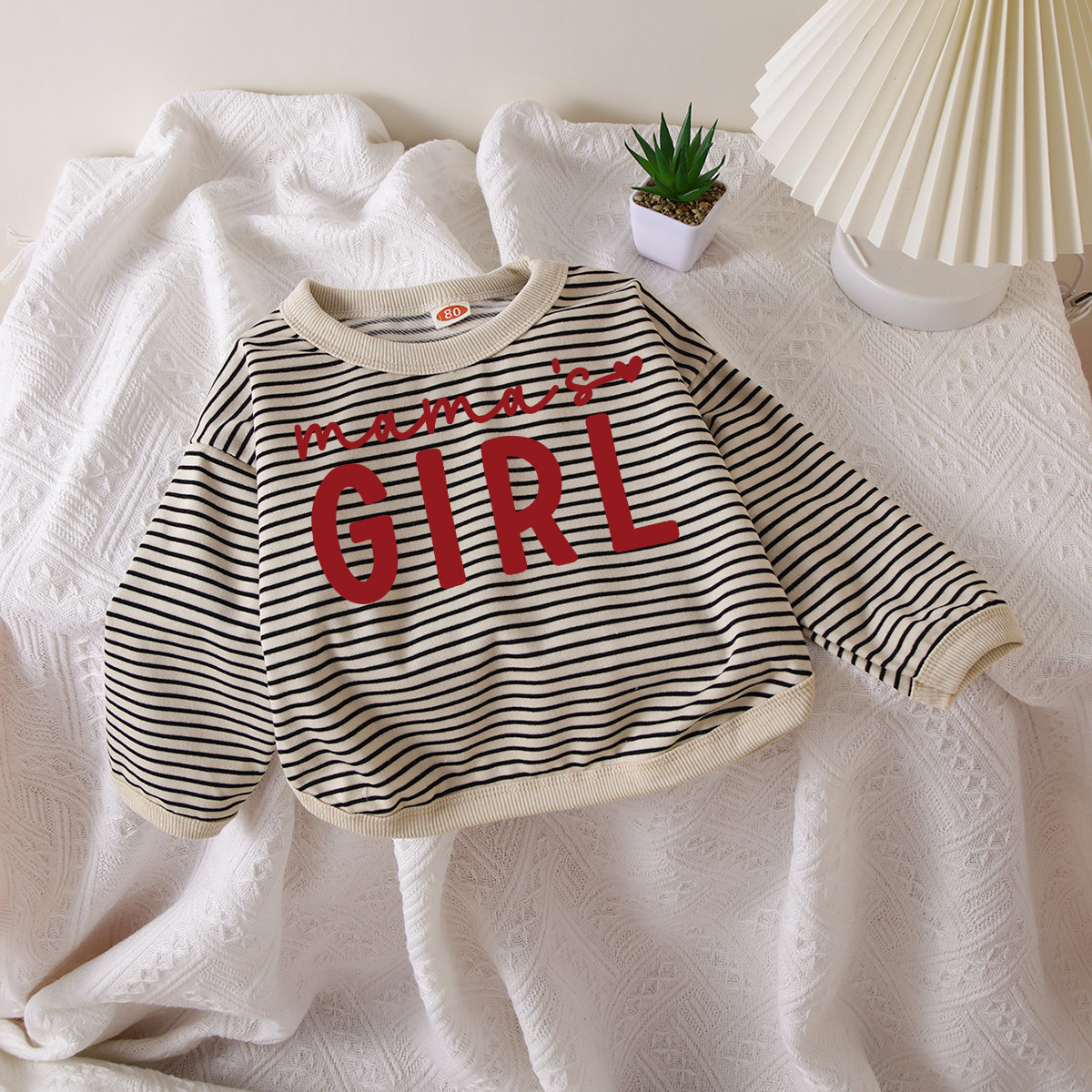 MAMA'S GIRL Kids Striped Crew-neck Long Sleeve Shirt