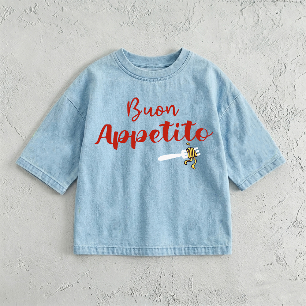 BOUN APPETITO Baby & Kids Pasta Print Washed T-Shirt (6M-12Y)