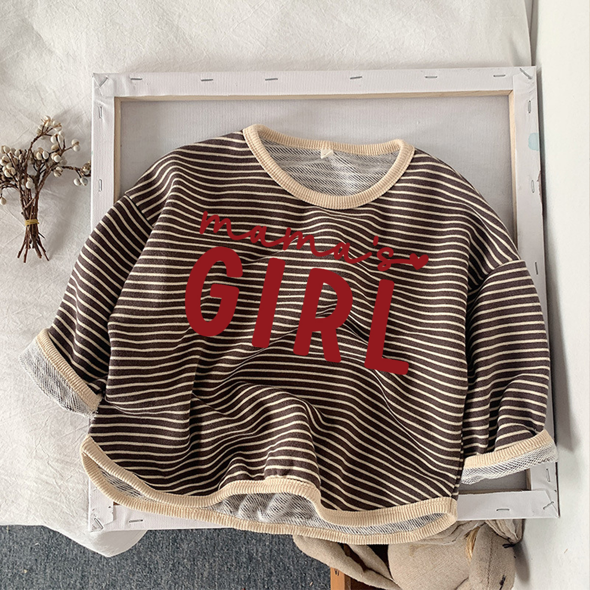 MAMA'S GIRL Kids Striped Crew-neck Long Sleeve Shirt