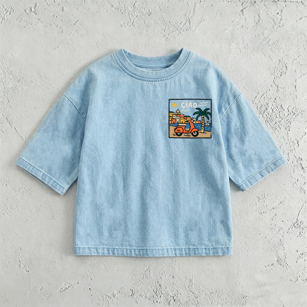 CIAO Baby & Kids Bicycle Print Washed T-Shirt (6M-12Y)