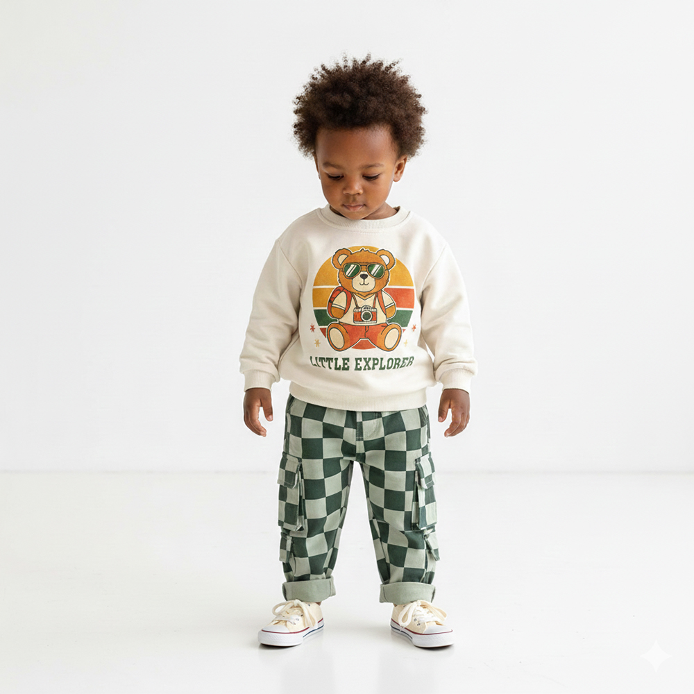 LITTLE EXPLORER Baby & Kids Bear Pattern 2-Piece Set