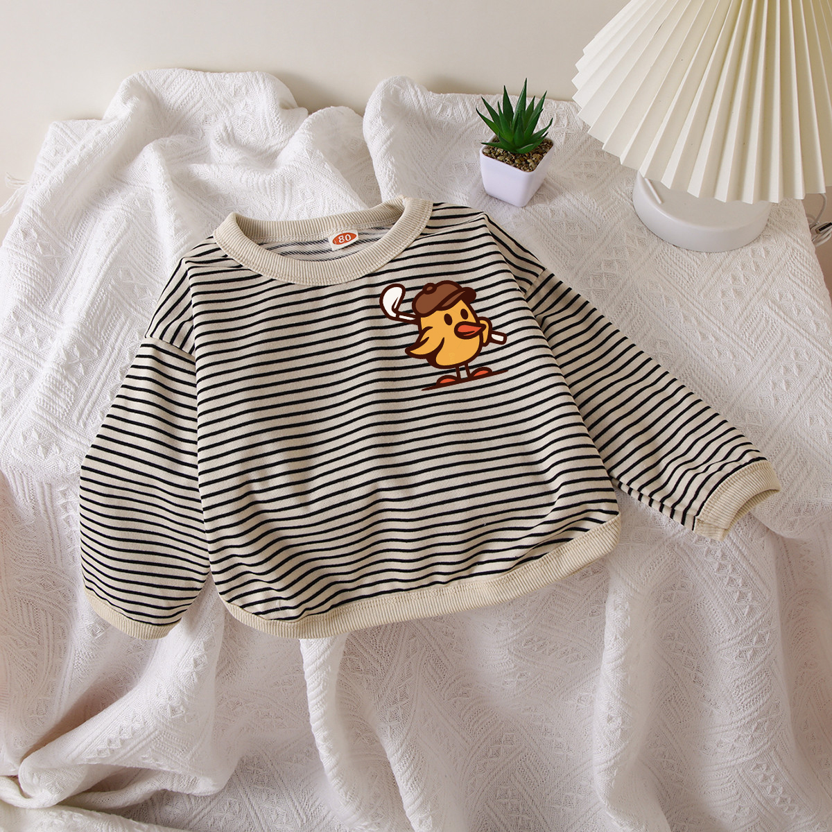 Kids Duck Golf Striped Crew-neck Long Sleeve Shirt