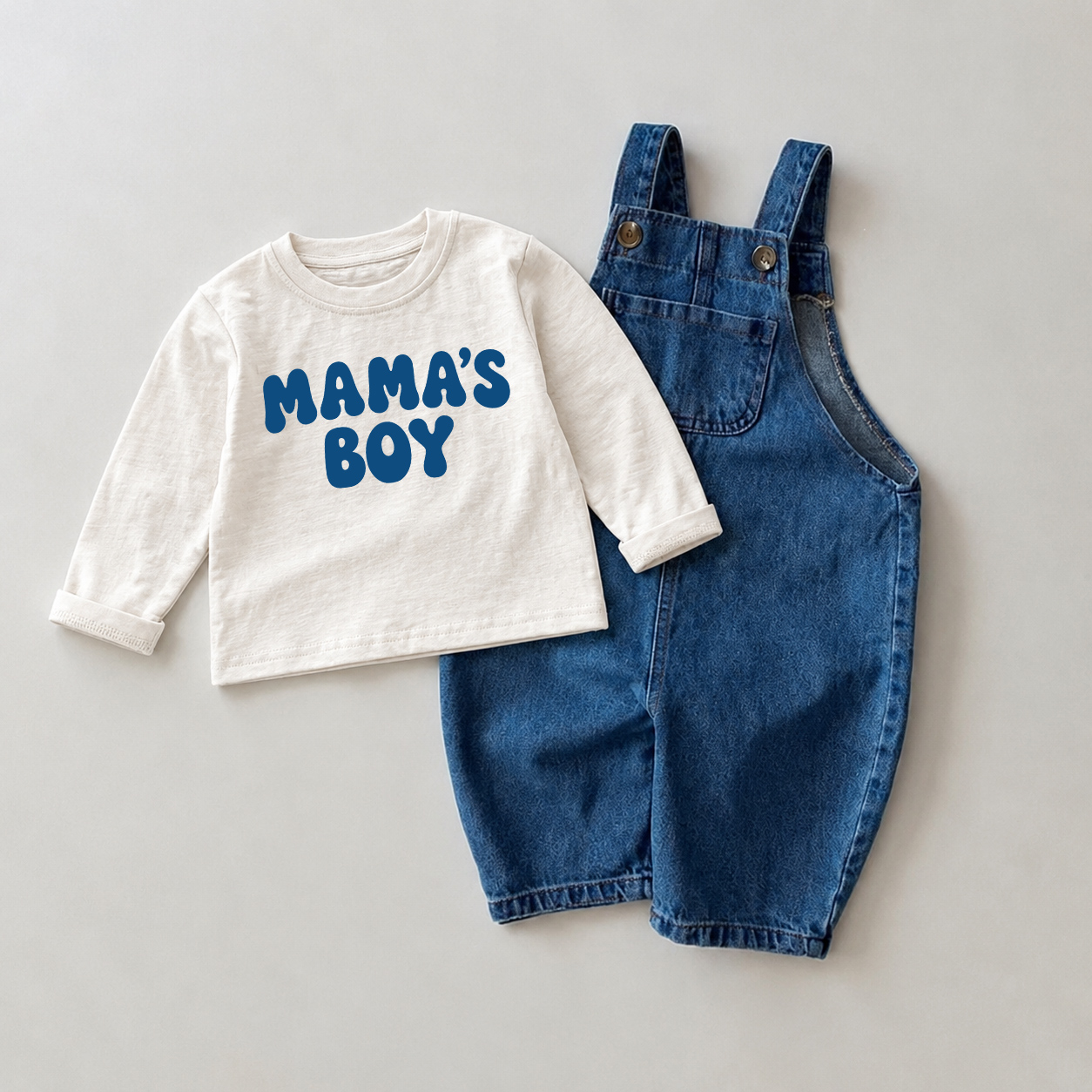 MAMA'S BOY Baby Denim Overalls and Tee 2-piece Set