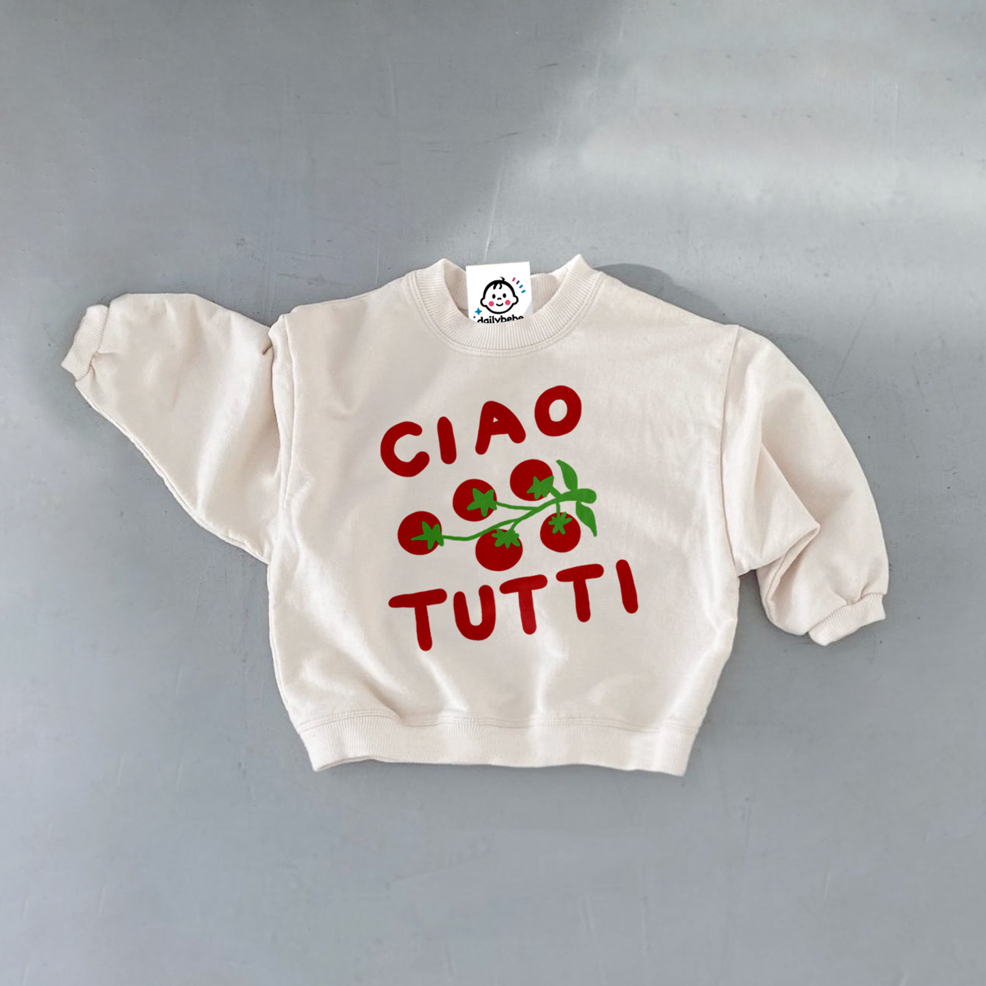 CIAO TUTTI Baby Slogan Tomatoes White Sweatshirt
