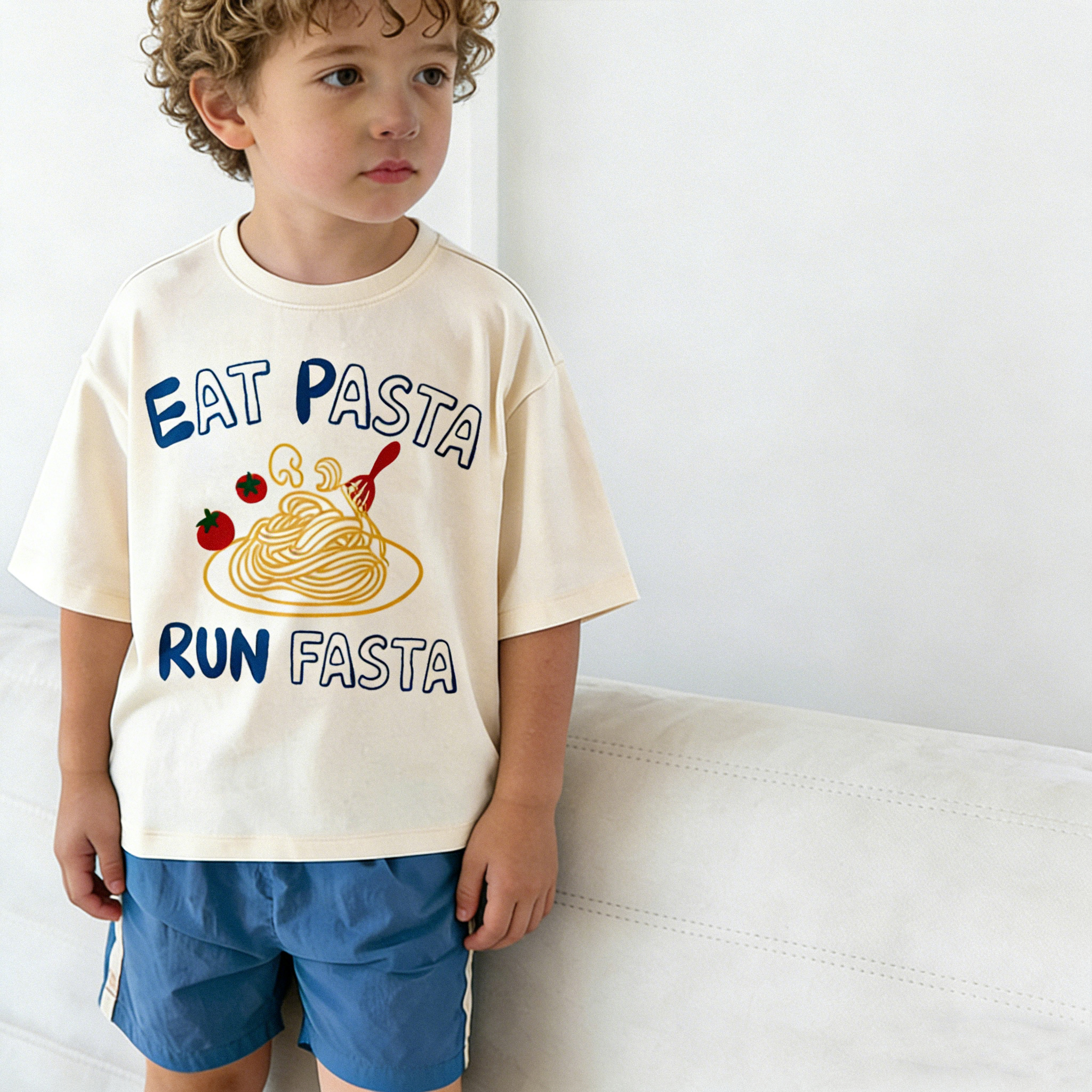 EAT PASTA RUN FASTA Baby & Kids Slogan Tee Shorts Set