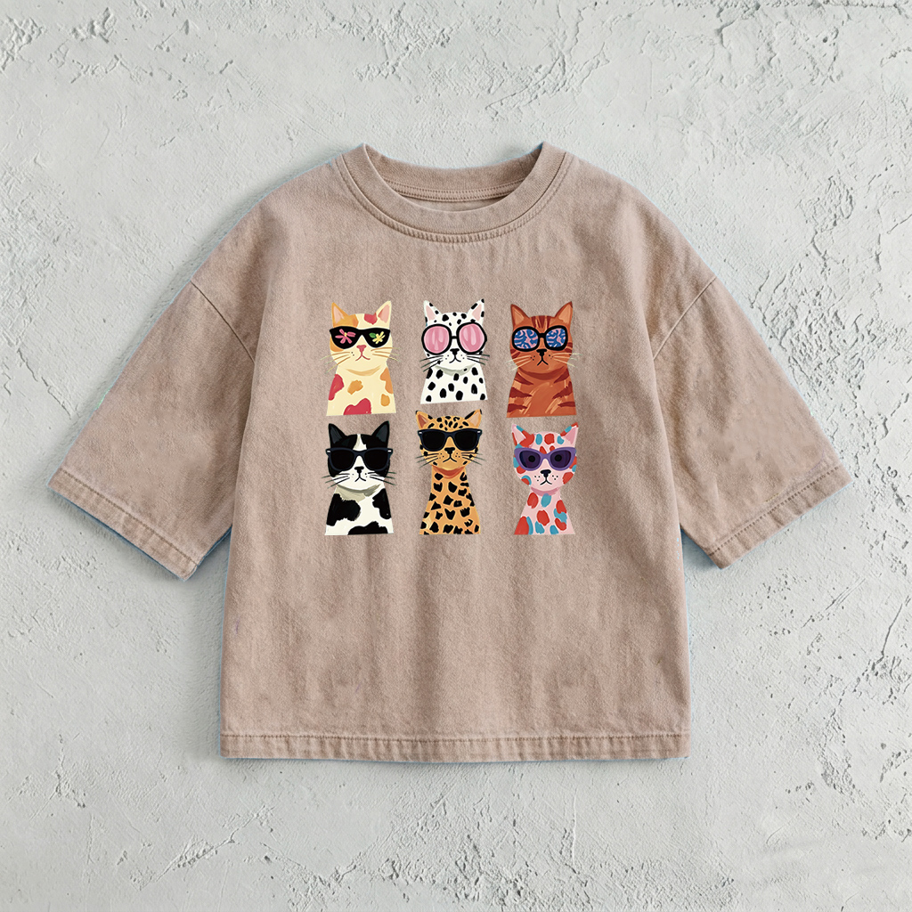 Baby & Kids Cats Washed T-Shirt (6M-12Y)