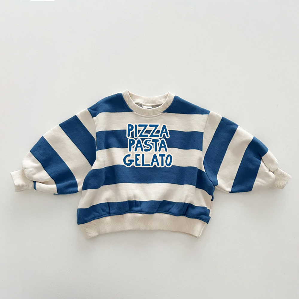 PIZZA PASTA GELATO Baby & Kids Slogan Stripe Sweatshirt