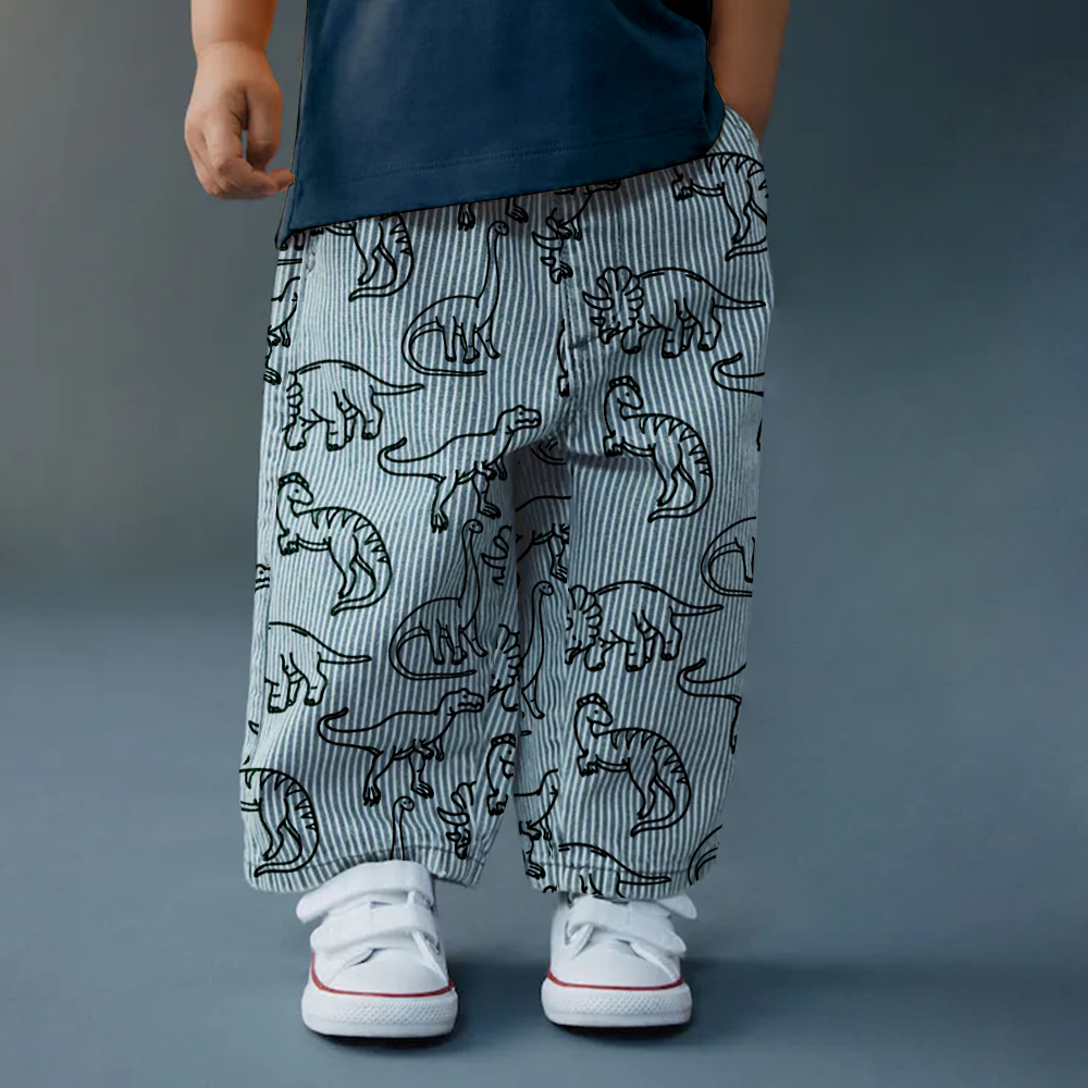 Baby & Kids Dinosaur Stripe Denim Pants