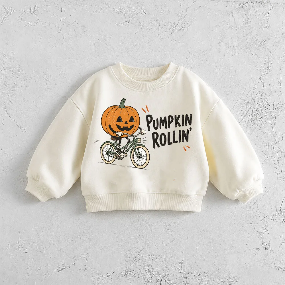 PUMPKIN ROLLIN Baby & Kids Pumpkin Bicycle Pattern Sweatshirt