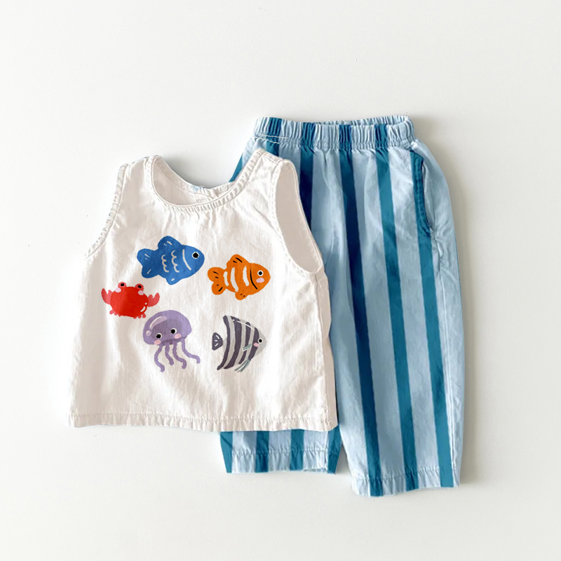 Baby & Kids Fish Blue Stripe Pants Sets