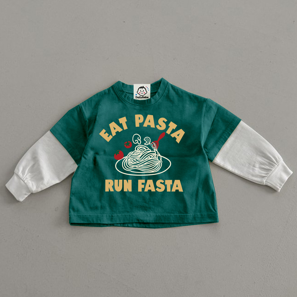 EAT PASTA RUN FASTA Kids Pasta Color-blocked Tee