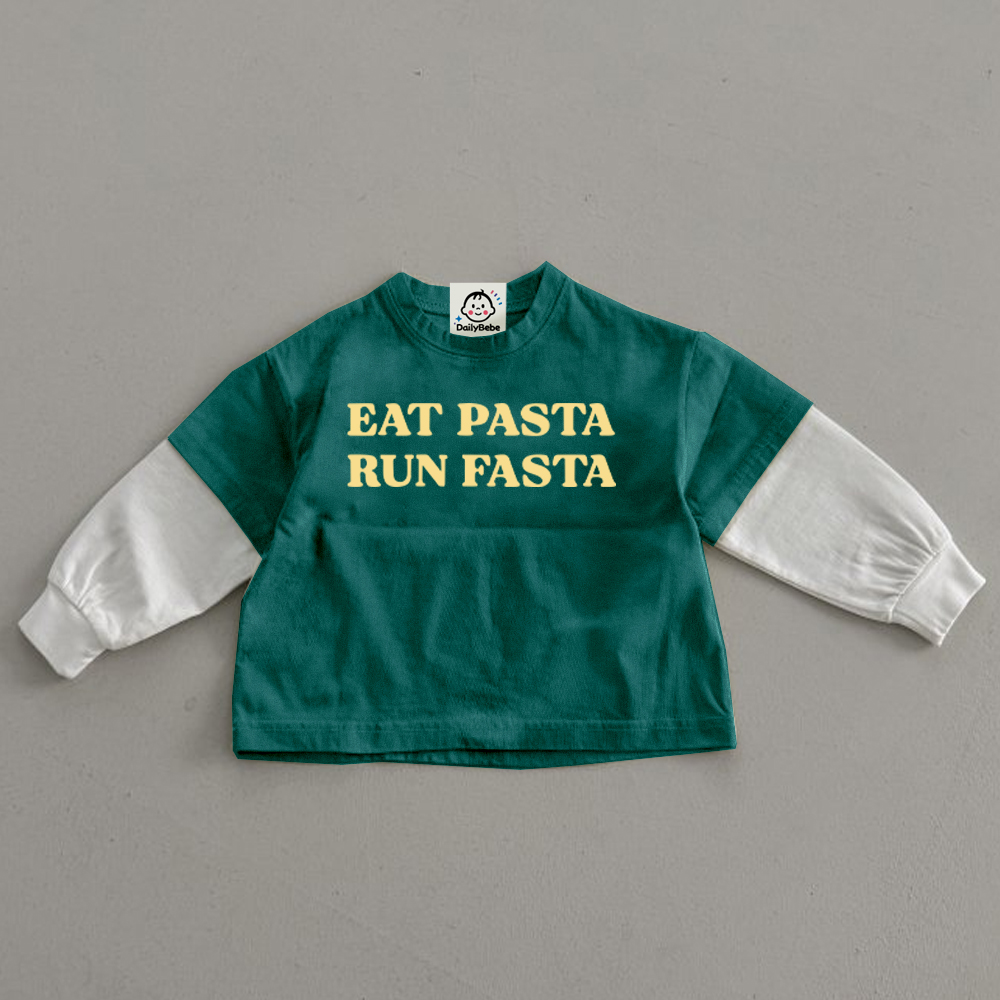 EAT PASTA RUN FASTA Kids Color-blocked Tee