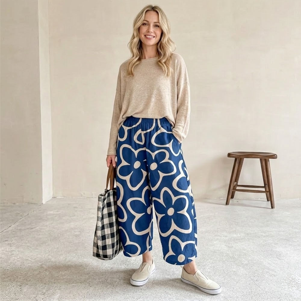 Baby & Kids & Mama Flowers Pattern Blue Pants