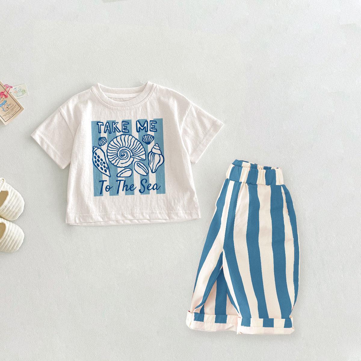 TAKE ME TO THE SEA Baby Toddler Shell Stripe Pattern 2 Piece Set