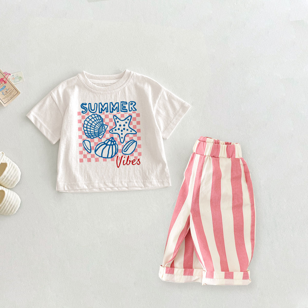 SUMMER VIBES Baby Toddler Shell Starfish Pink 2-Piece Set