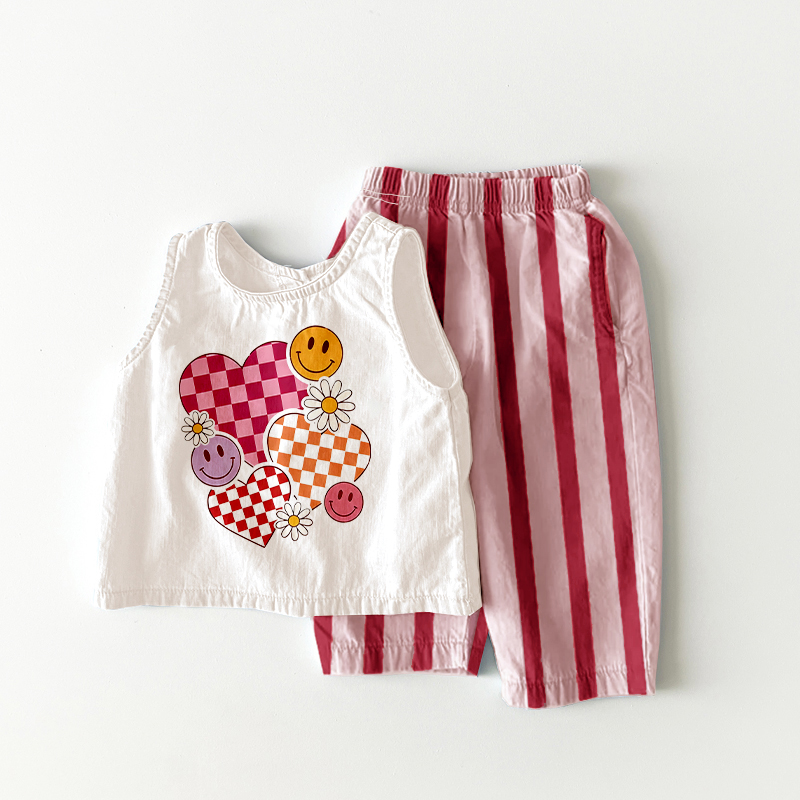 Baby & Kids Smiley Flowers Check Heart Stripe 2 Piece Set
