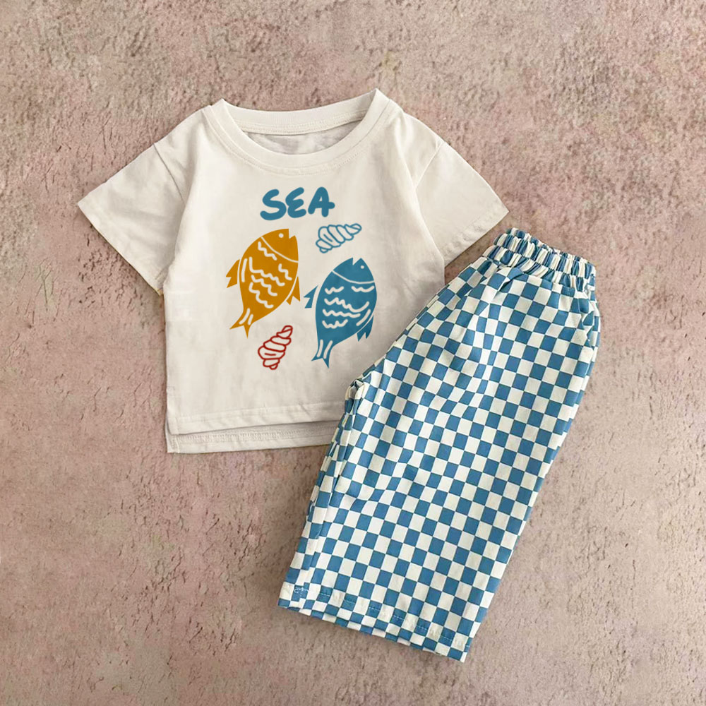 SEA Baby & Kids Fish Shell Plaid 2 Piece Set
