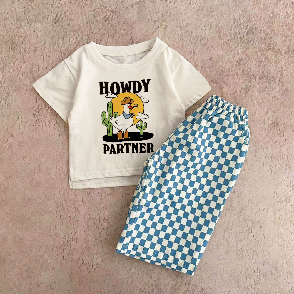 HOWDY PARTNER Baby & Kids Duck Cactus Check 2 Piece Set