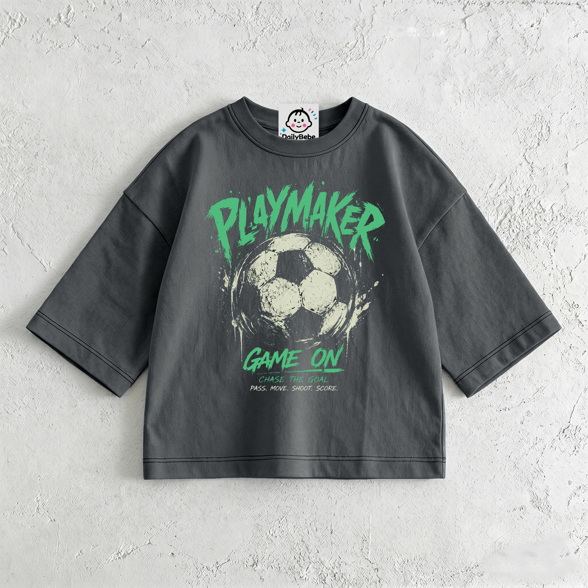 PLAYMAKER GAME ON Baby & Kids Soccer Dark Grey T-Shirt (6M-12Y)