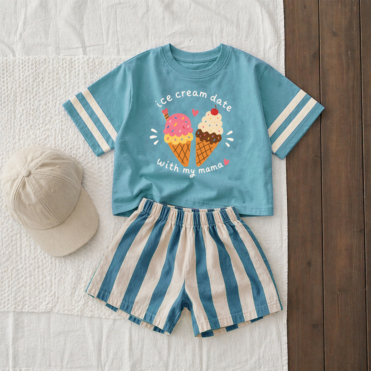 ICE CREAM DATE WITH MY MAMA Baby & Kids Tee and Shorts Sets