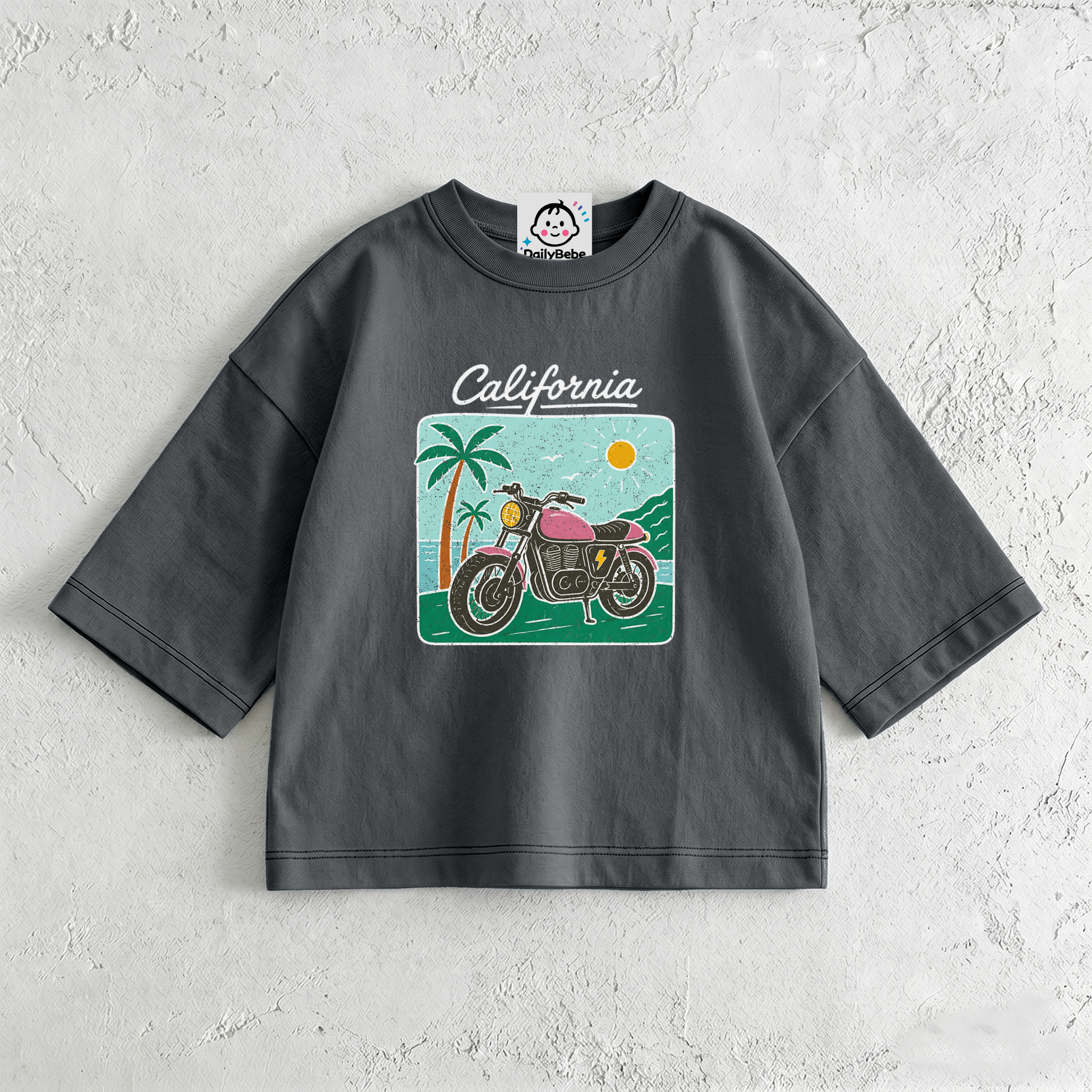 CALIFORNIA Baby & Kids  Motorcycle Dark Grey T-Shirt (6M-12Y)