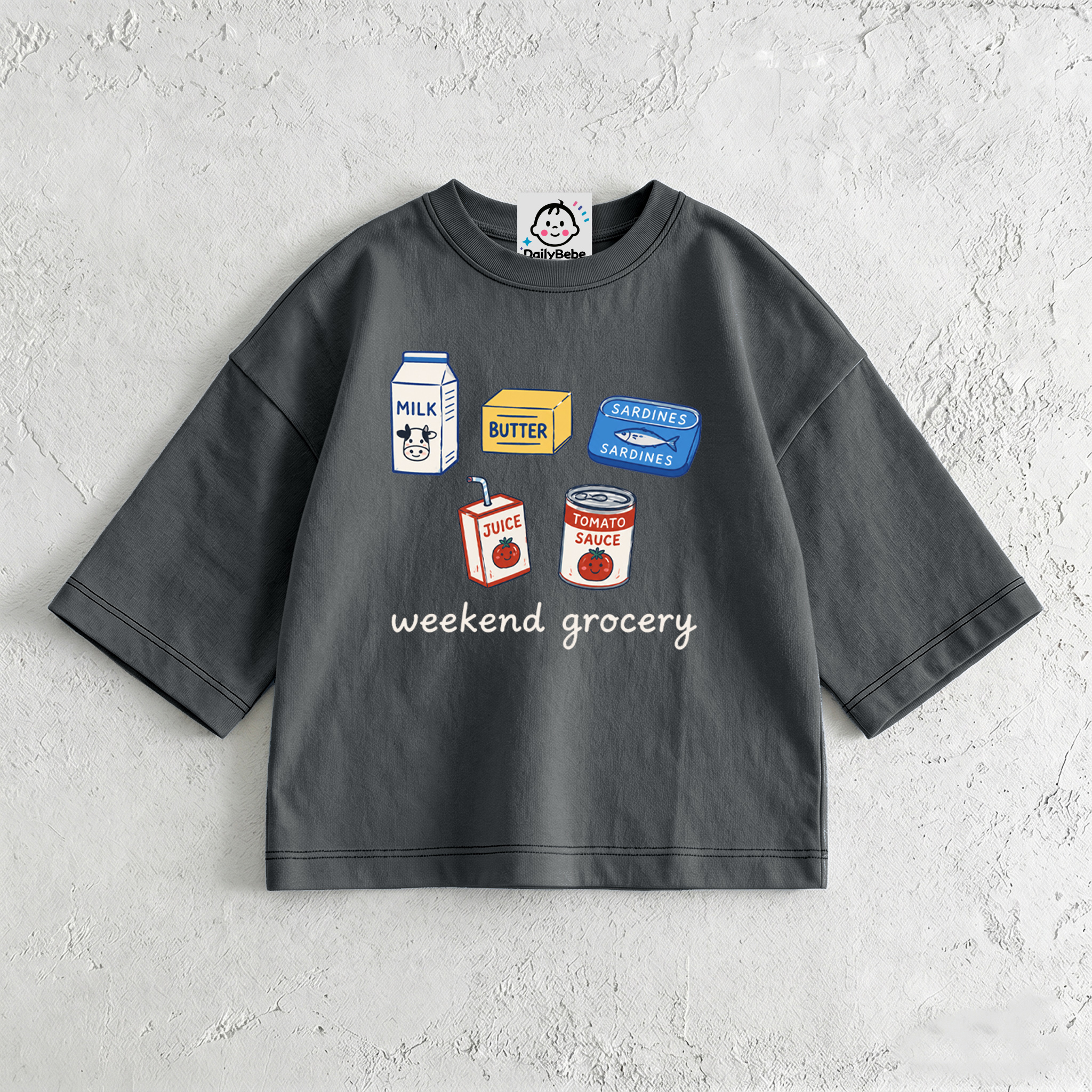 WEEKEND GROCERY Baby & Kids Juice MILk Dark Grey T-Shirt (6M-12Y)