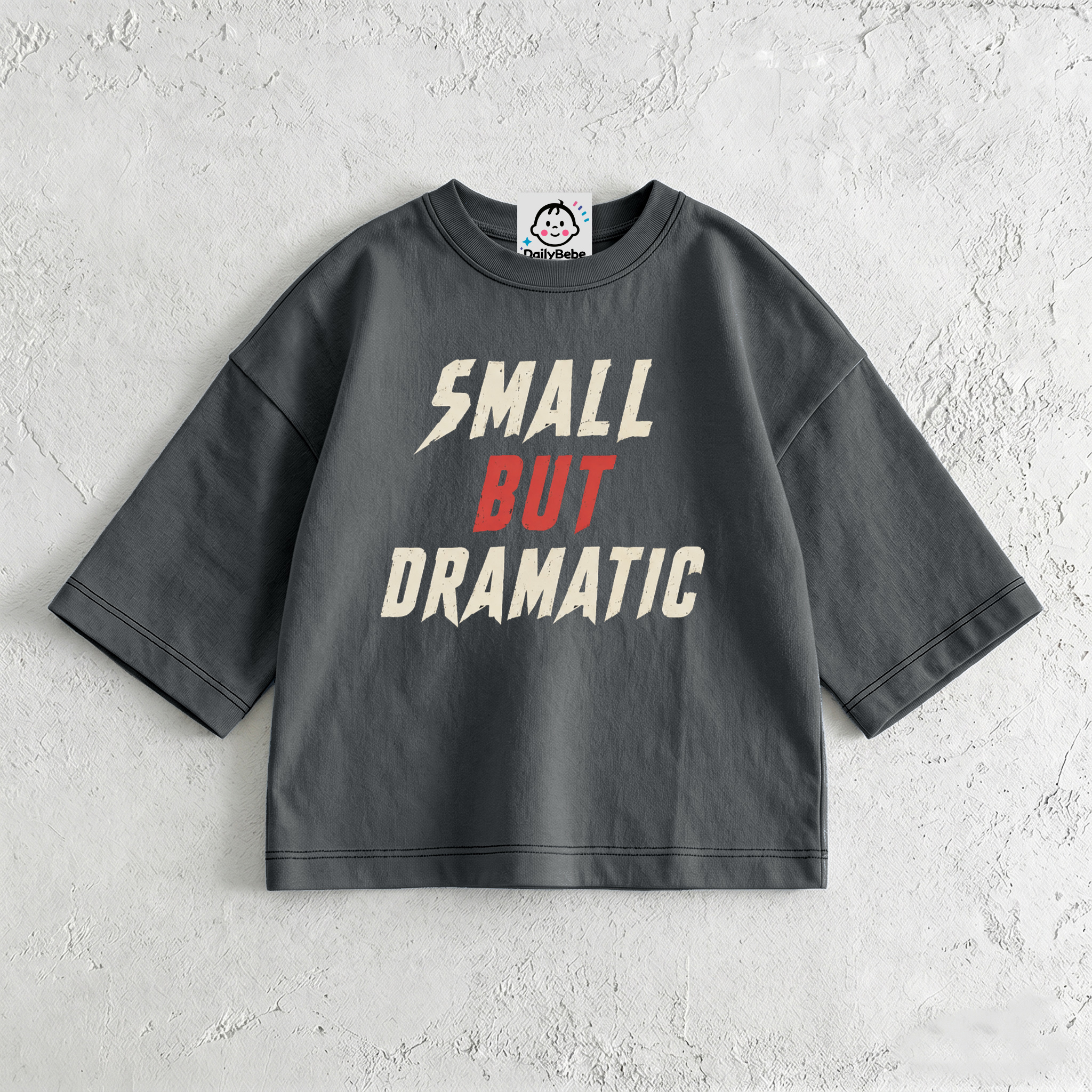 SMALL BUT DRAMATIC Baby & Kids Dark Grey T-Shirt (6M-12Y)
