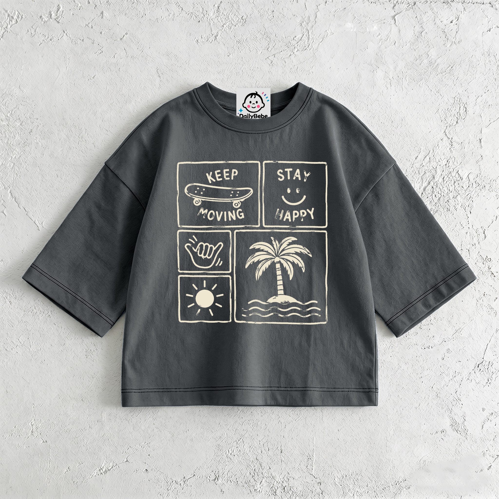 Baby & Kids Surf Skate Dark Grey T-Shirt (6M-12Y)