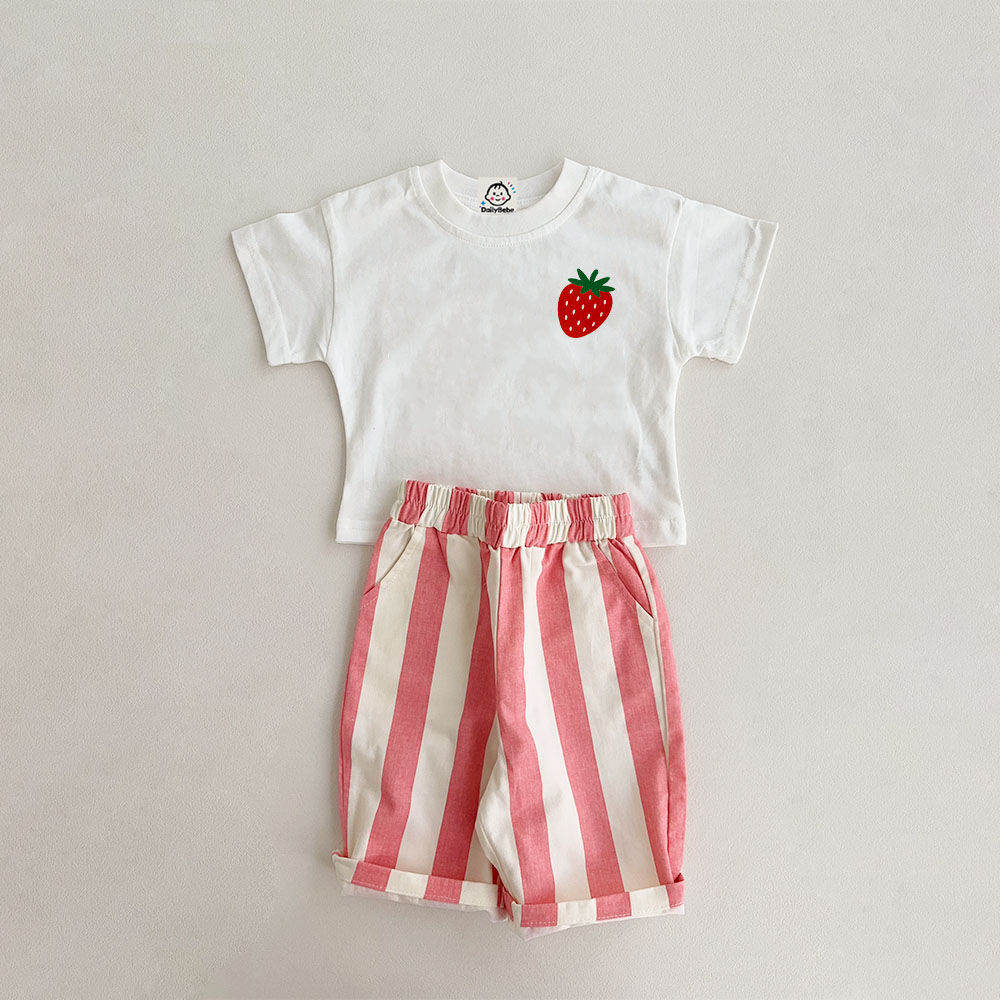 GOOD DAY TO BE A STRAWBERRY Baby Toddler Strawberry Star Stripe 2-Piece Set