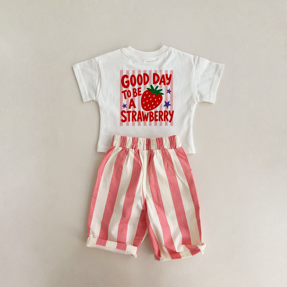 GOOD DAY TO BE A STRAWBERRY Baby Toddler Strawberry Star Stripe 2-Piece Set