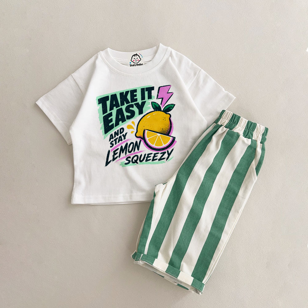 TAKE IT EASY AND STAY LEMON SQUEEZY Baby Toddler Lemon 2-Piece Slogan Set