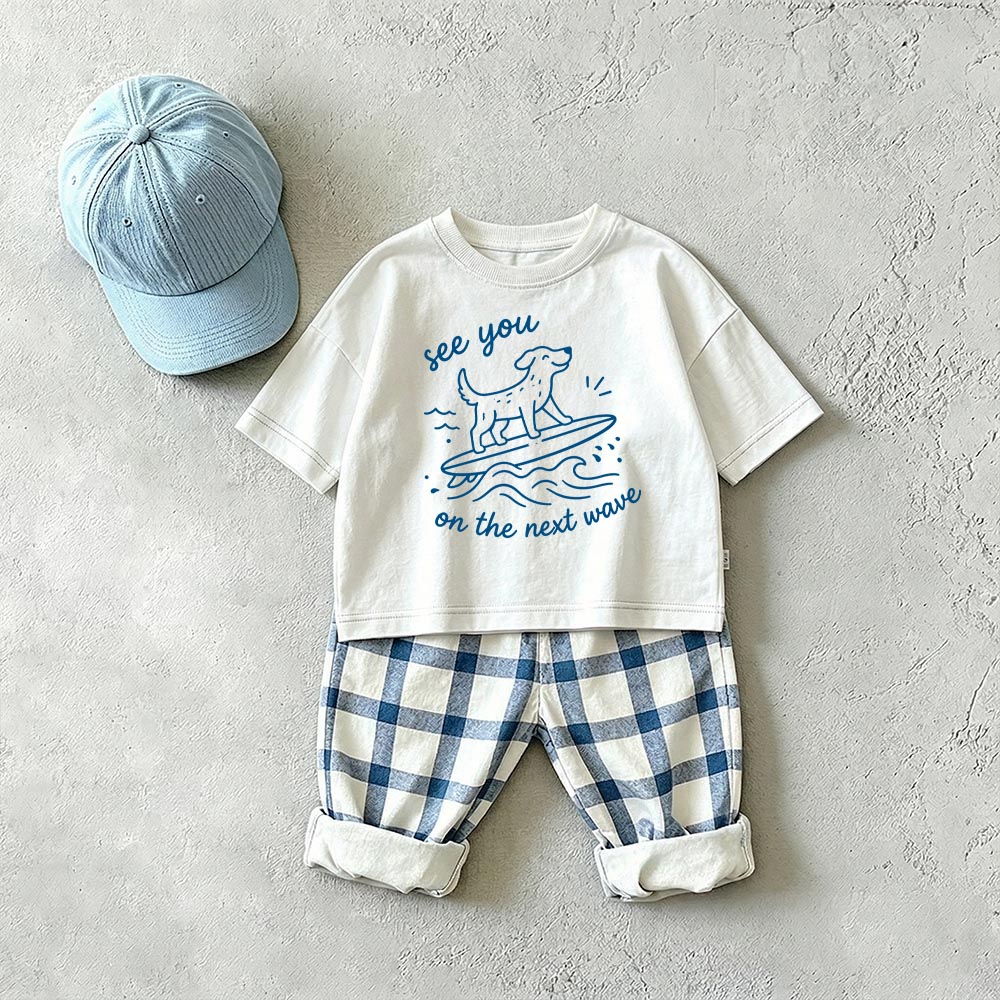 SEE YOU ON THE NEXT WAVE Baby & Kids Dog Plaid 2 Piece Set
