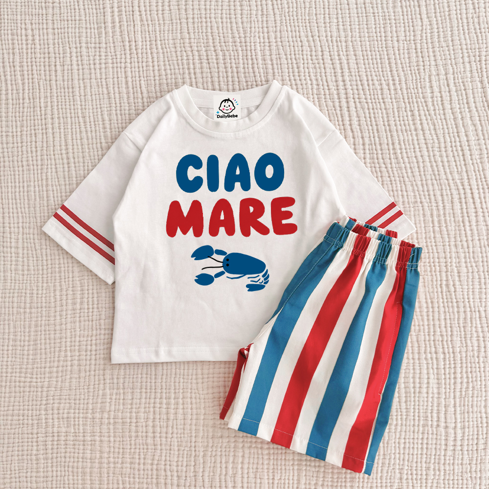 CIAO MARE Baby & Kids Lobster Tee and Stripe Shorts Sets