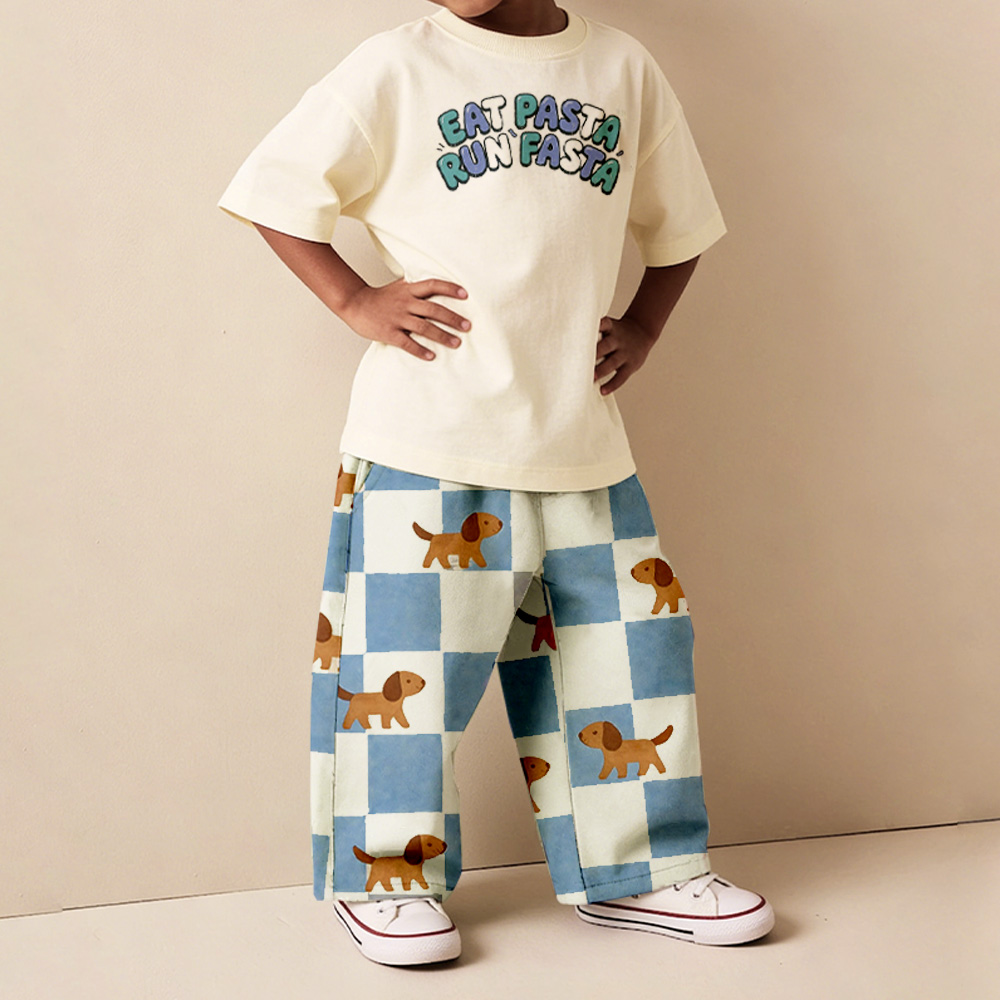 EAT PASTA RUN FASTA Baby & Kids Dog Pattern T-ShirtN ( ONLY TOP)