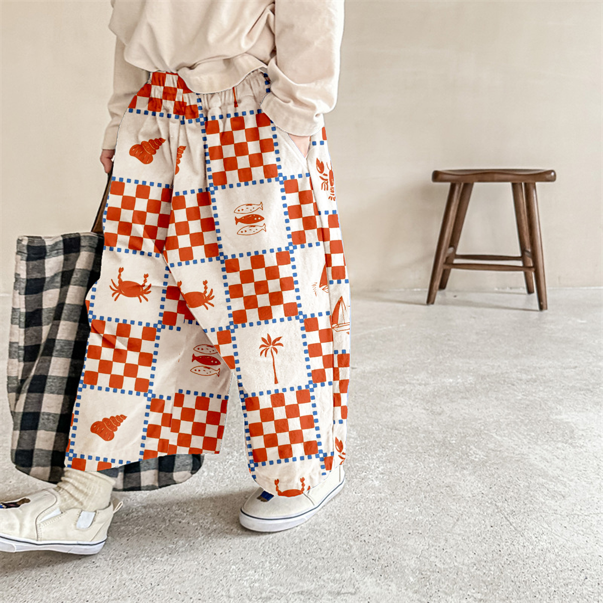 Baby & Kids Crab Sardines Checkerboard Pattern Pants