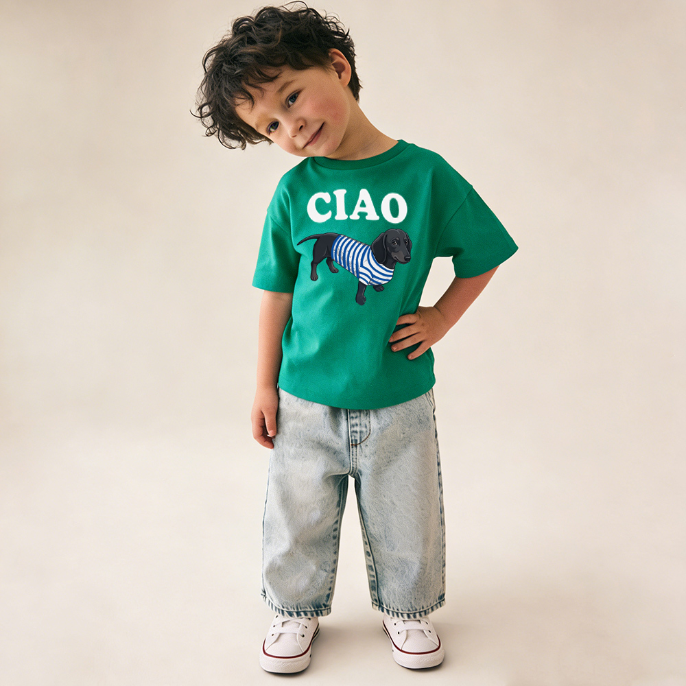 CIAO Baby & Kids Dachshund Loose Green T-Shirt