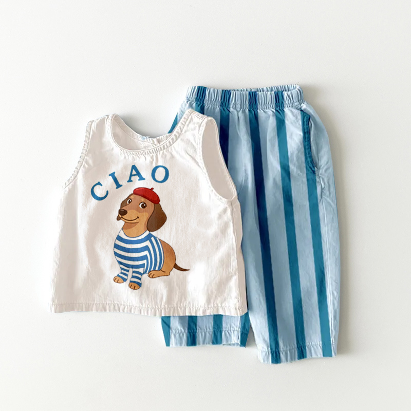 CIAO Baby & Toddler Dachshund Blue Stripe 2 Piece Set