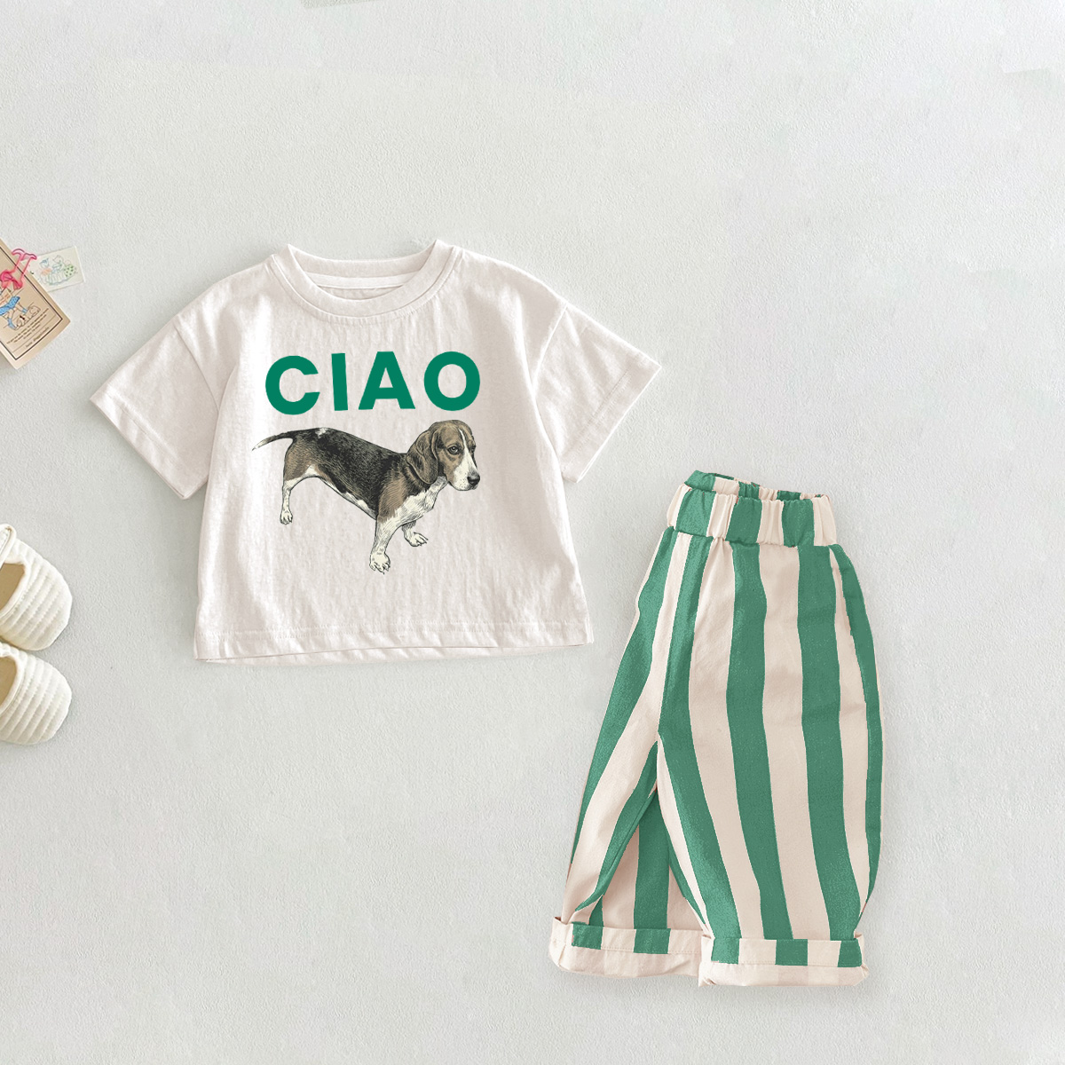 CIAO Baby Toddler Multicolor Dog Pattern 2 Piece Set