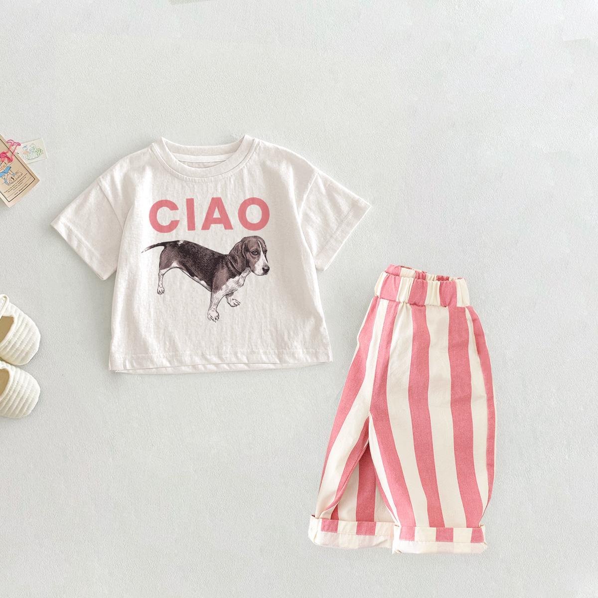 CIAO Baby Toddler Multicolor Dog Pattern 2 Piece Set