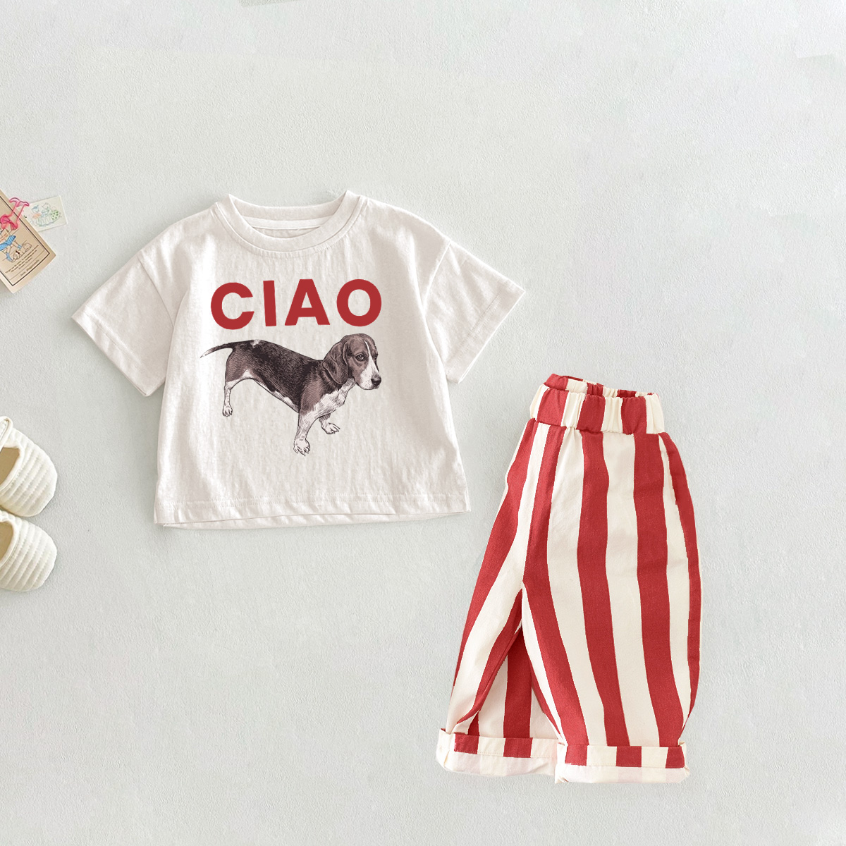 CIAO Baby Toddler Multicolor Dog Pattern 2 Piece Set