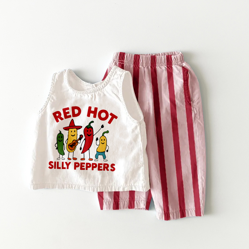 RED HOT SILLY PEPPERS Baby & Toddler Pink Stripe 2 Piece Set