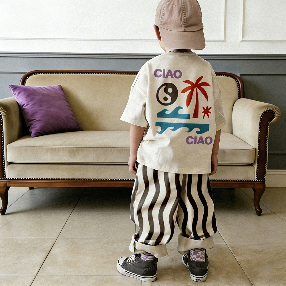 CIAO Baby & Kids Tai Chi Wave Palm Tree Pattern T-Shirt ( ONLY TOP)