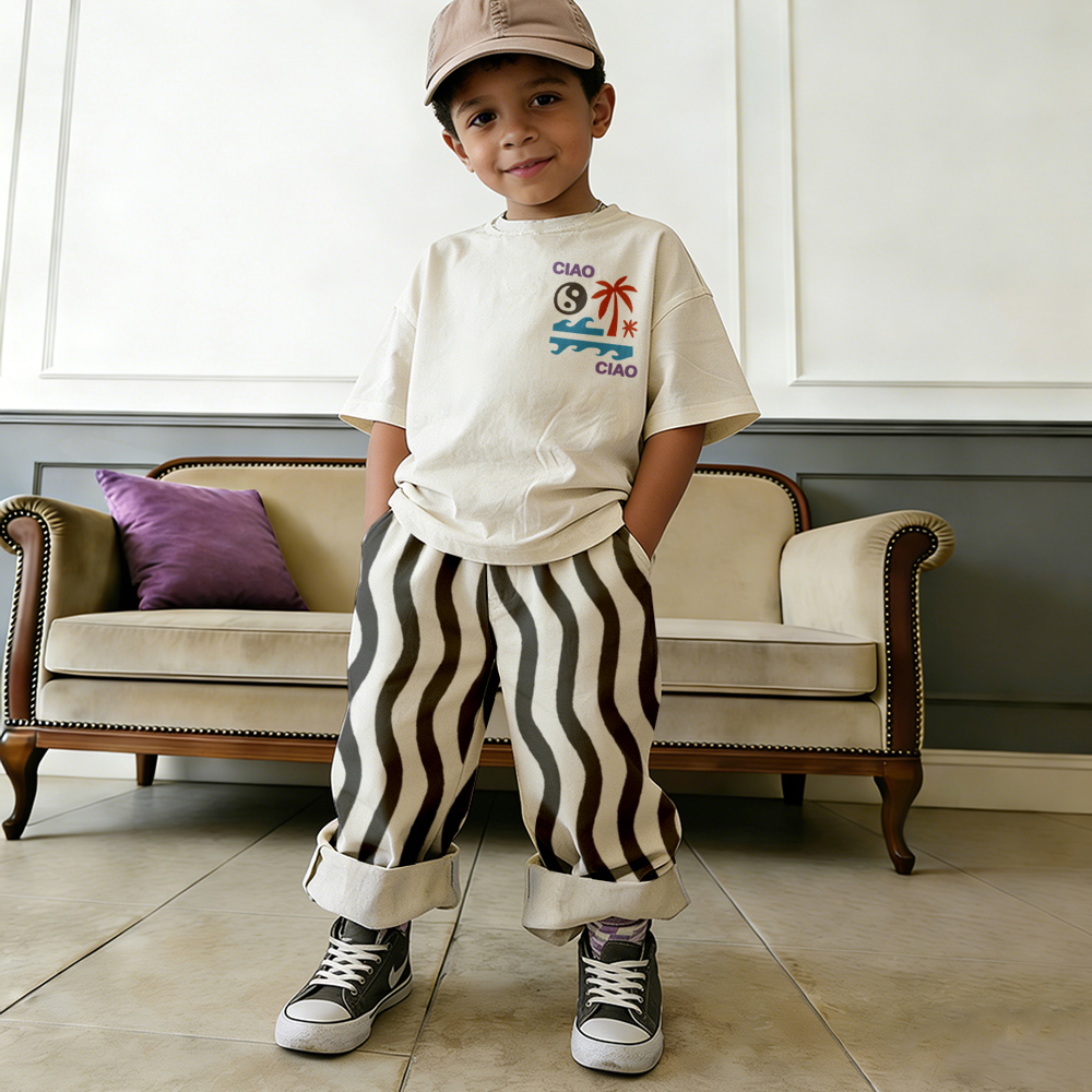 CIAO Baby & Kids Tai Chi Wave Palm Tree Pattern T-Shirt ( ONLY TOP)