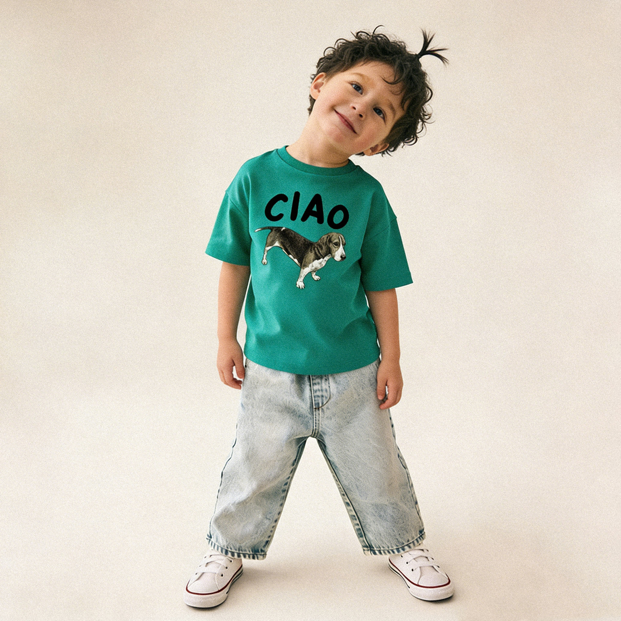 CIAO Baby & Kids Dog Loose Green T-Shirt