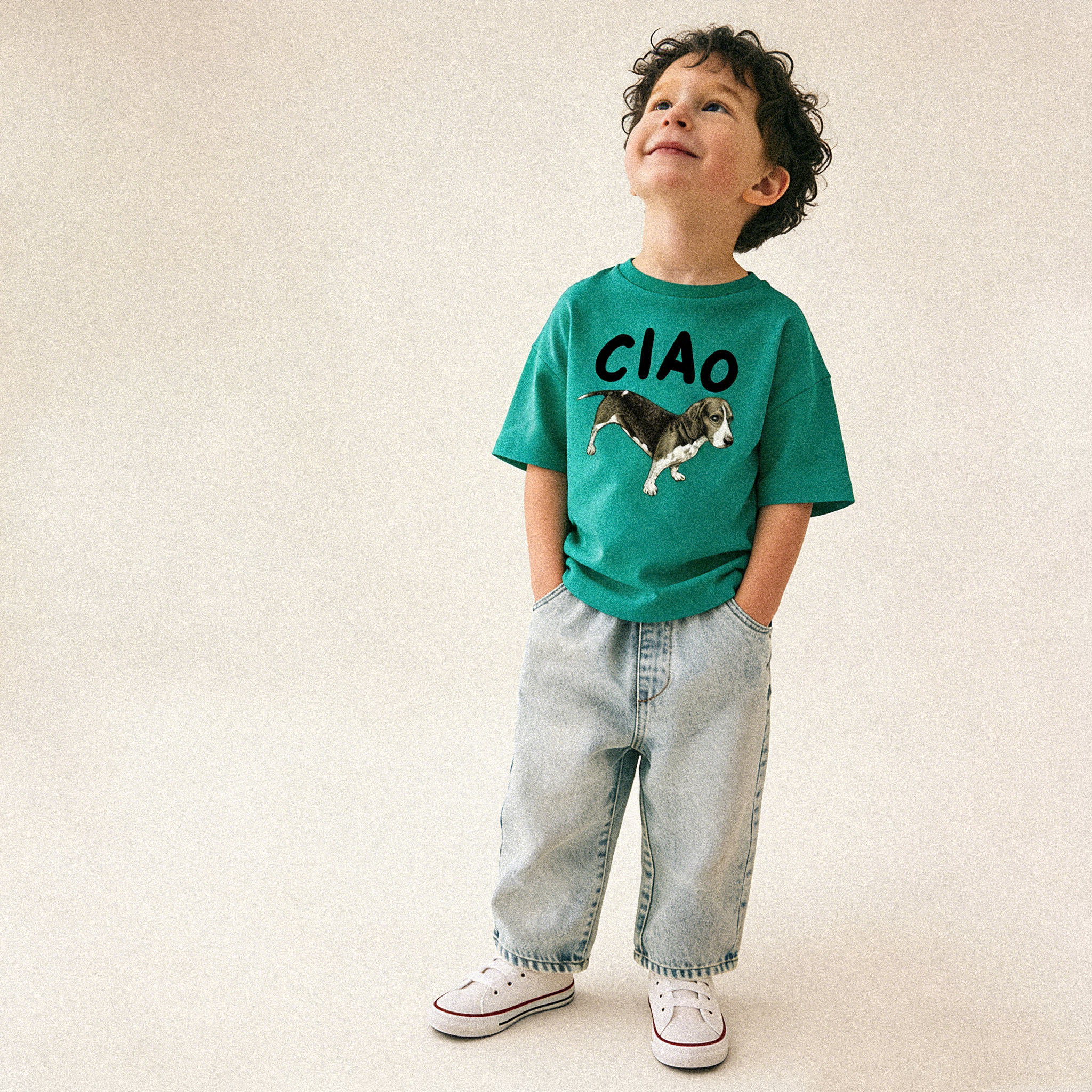 CIAO Baby & Kids Dog Loose Green T-Shirt