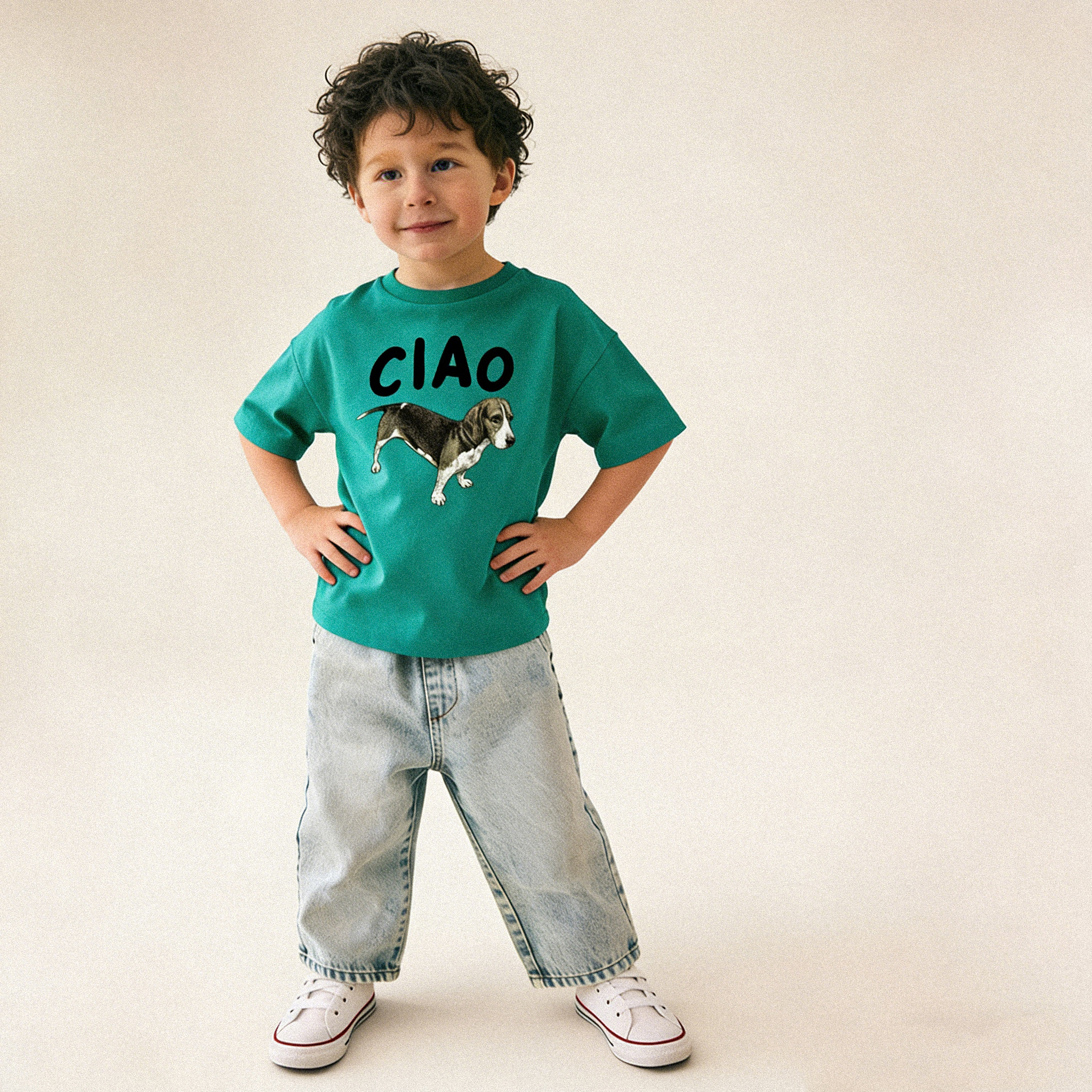 CIAO Baby & Kids Dog Loose Green T-Shirt