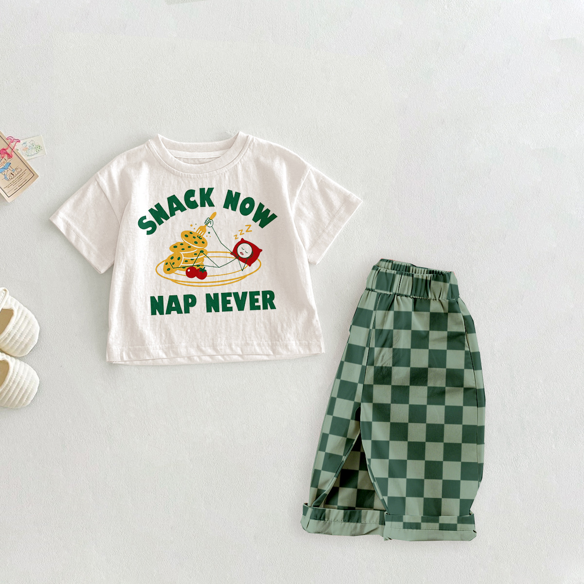 SNACK NOW NAP NAVER Baby Cookie Pattern Blue Checkerboard Set