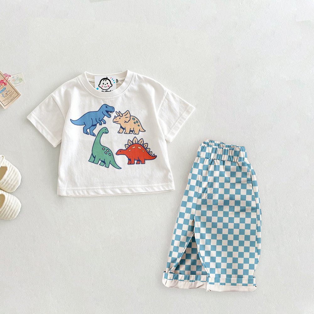 Baby & Kids Dinosaur Pattern Blue Checkerboard Set